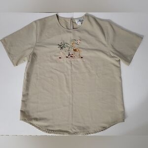 ERINLONDON Safari Scene Embroidered Vintage Khaki Short Sleeve Shirt